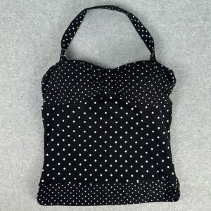 Energie Polka Dot Halter Top Womens XL Black & White Stretch Attached Bra Retro